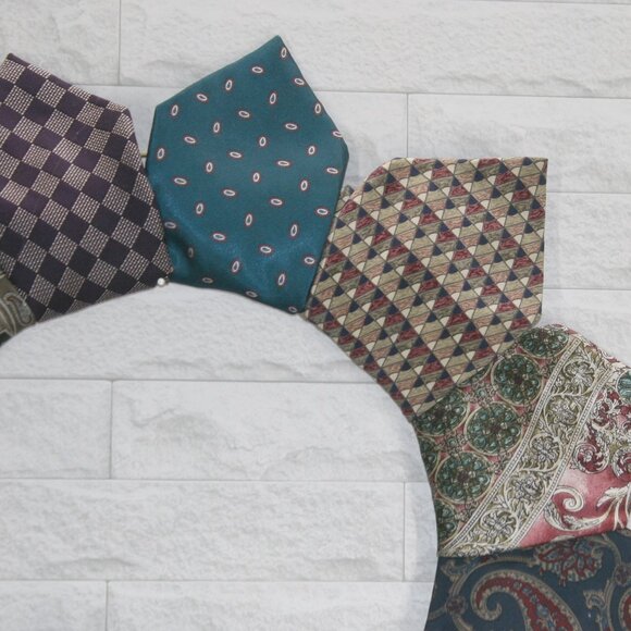 HAND CRAFTED Wreath Christmas Upcycled Necktie Teal Purple Decor Holiday Season - Picture 2 of 11